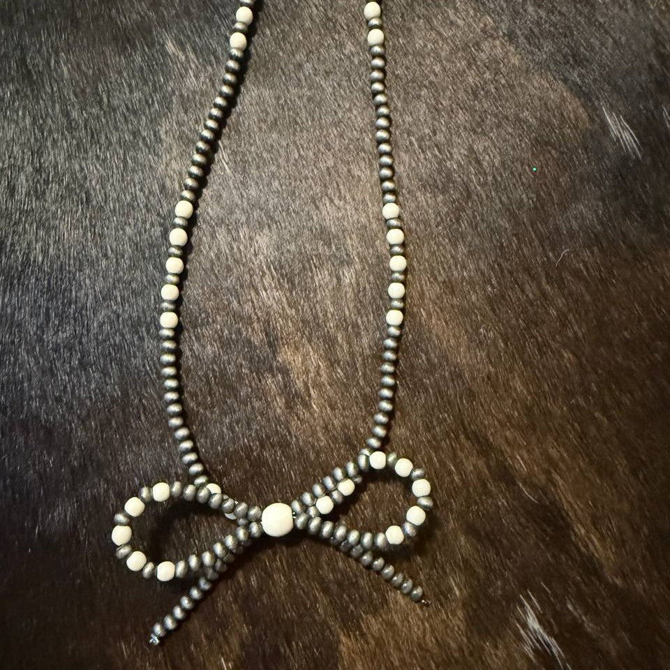 Necklace - Beaded Bow Choker Necklace