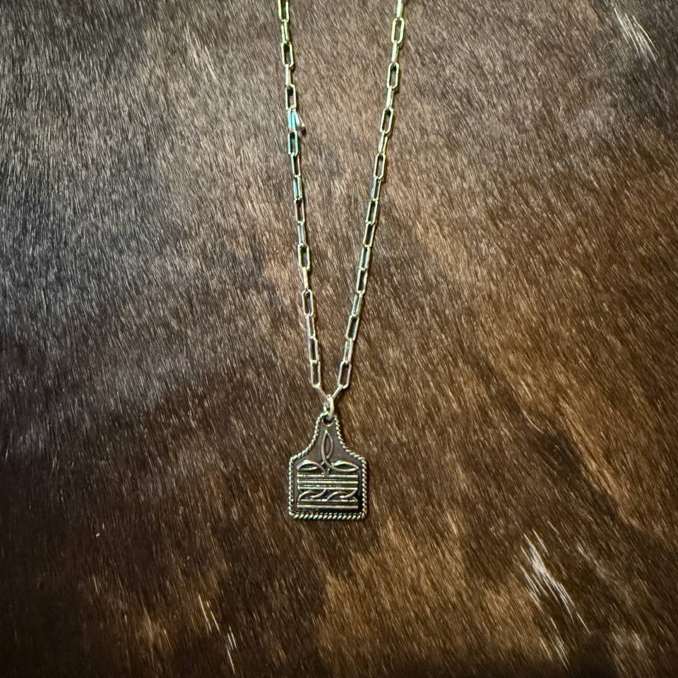 Necklace - Cow Tag Style Pendant